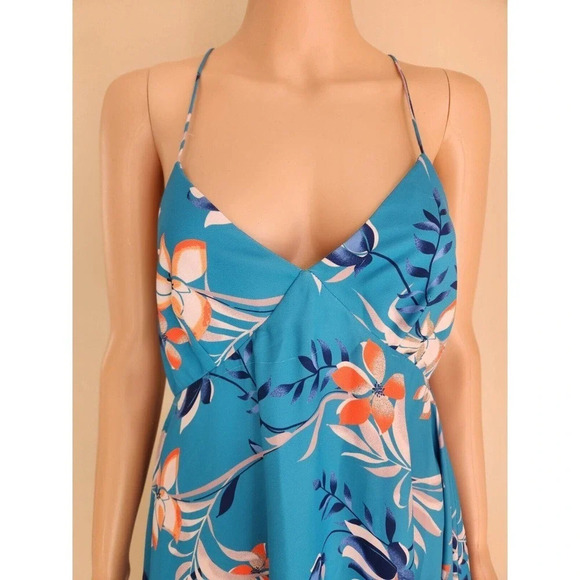 NWD Scanlan Theodore Leafy Print Asymmetrical Hem Dress Size US 4 Blue - Picture 2 of 15